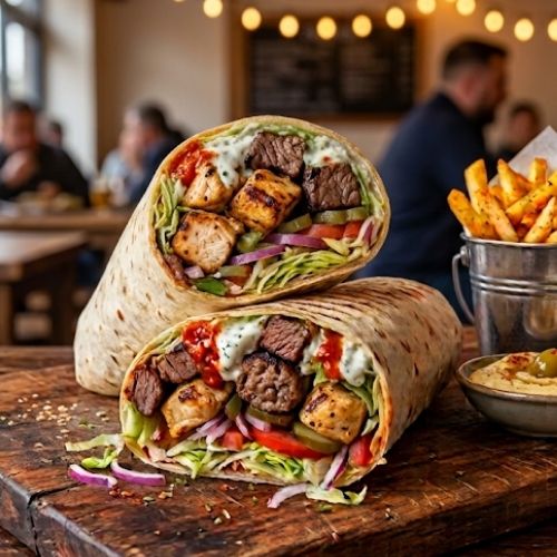 Lamb Shish and Chicken Doner Combo Wrap